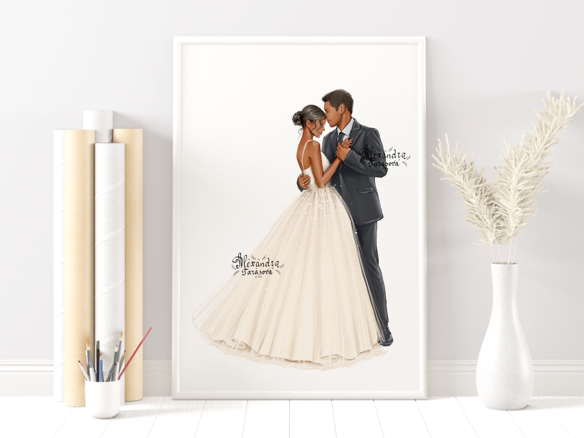 Instant Download Wedding Illustration Bride And Groom Drawing Style Trendy Hairstyles Clipart Stickers Picture
