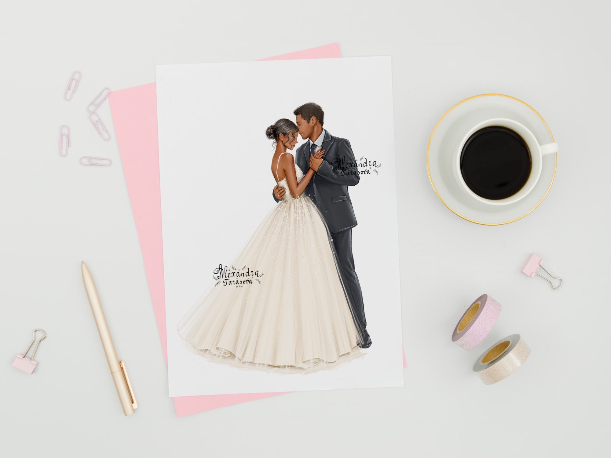 Instant Download Wedding Illustration Bride And Groom Drawing Style Trendy Hairstyles Clipart Stickers Picture