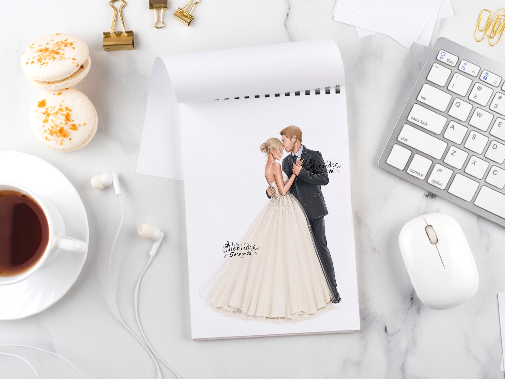 Instant Download Wedding Illustration Bride And Groom Drawing Style Trendy Hairstyles Clipart Stickers Picture