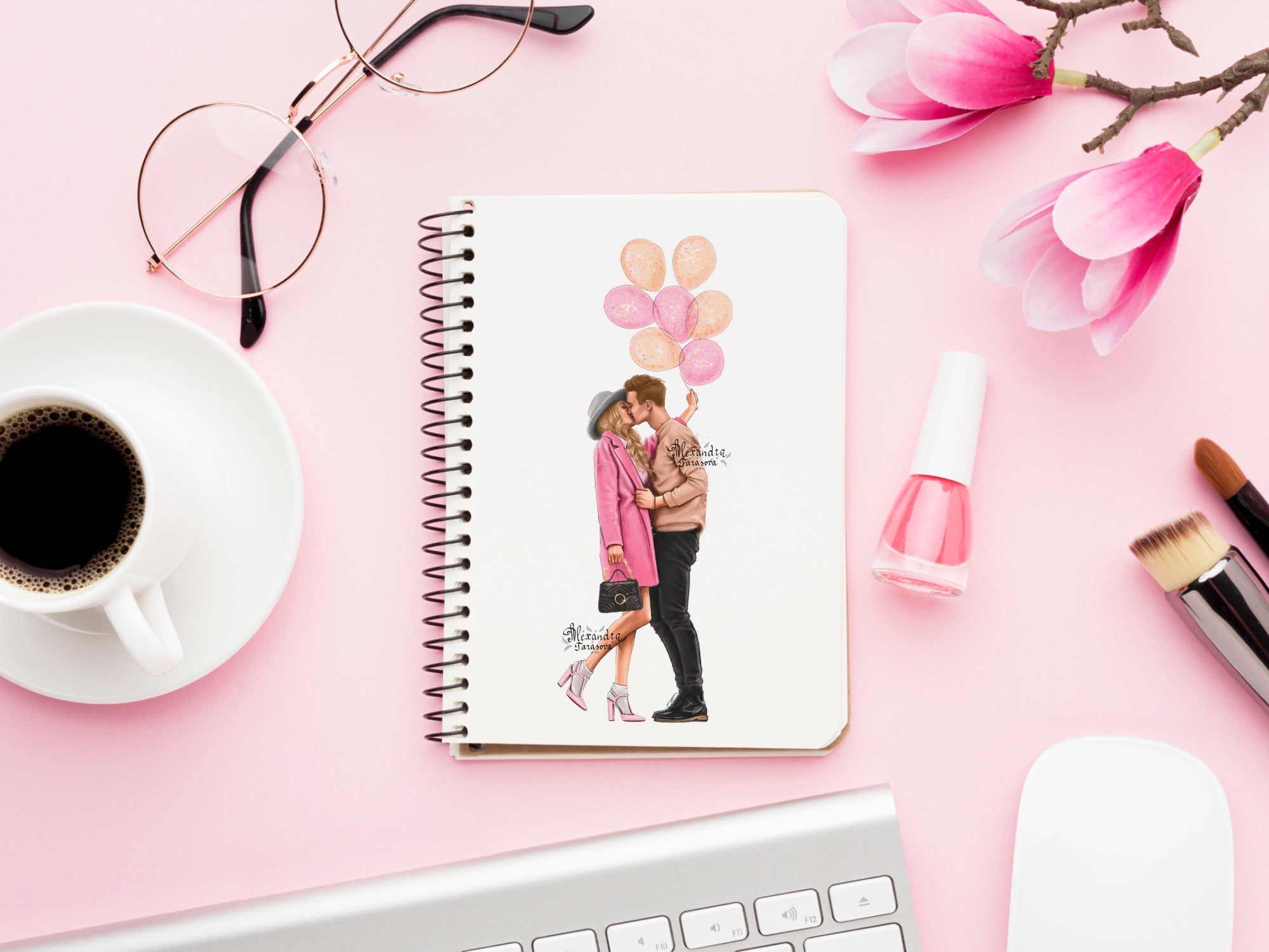 Digital Watercolor Illustration Fashion Drawing Instant Download Love Couple Pink Printable Art 14 February Clipart Stickers