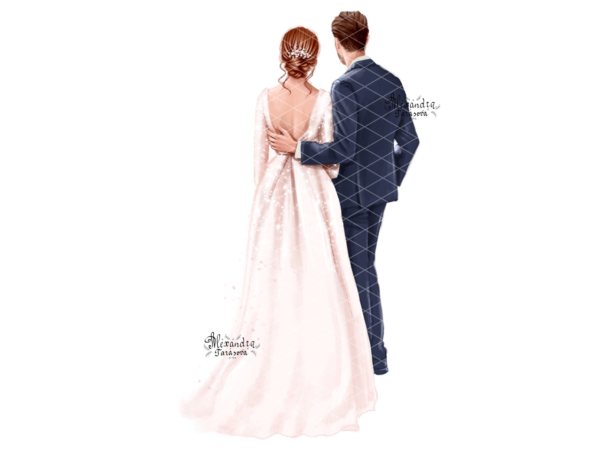 Digital Watercolor Illustration Fashion Family Wedding Printable Art Watercolor Painting Clipart Cover Planner Dashboard