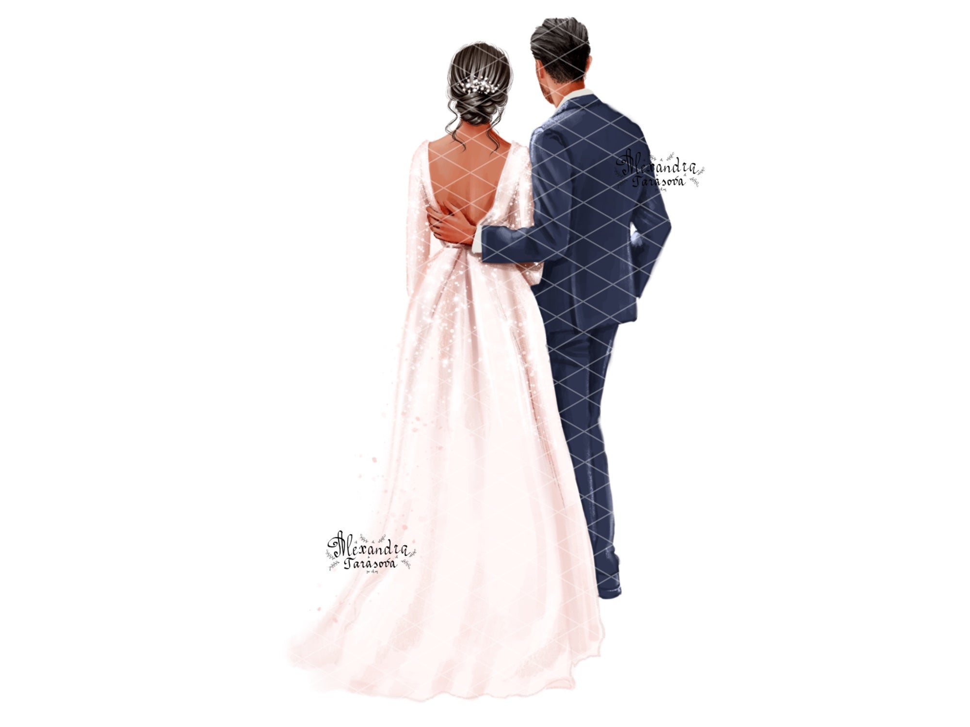 Digital Watercolor Illustration Fashion Family Wedding Printable Art Watercolor Painting Clipart Cover Planner Dashboard