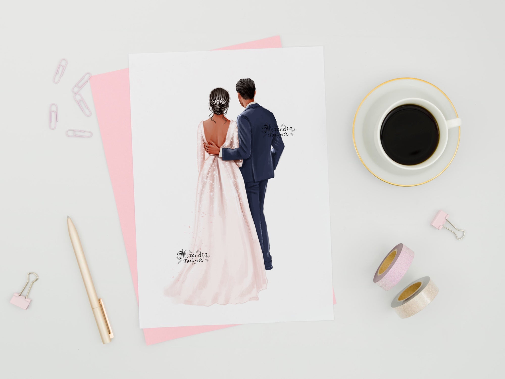 Digital Watercolor Illustration Fashion Family Wedding Printable Art Watercolor Painting Clipart Cover Planner Dashboard