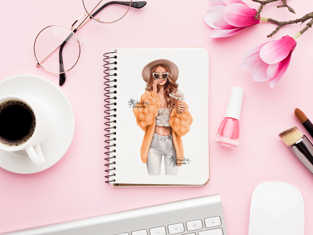 Instant Download Fashion Illustration Stylish Girl Watercolor Painting Printable Art  Trendy Hairstyles Clipart Stickers Spring Flowers