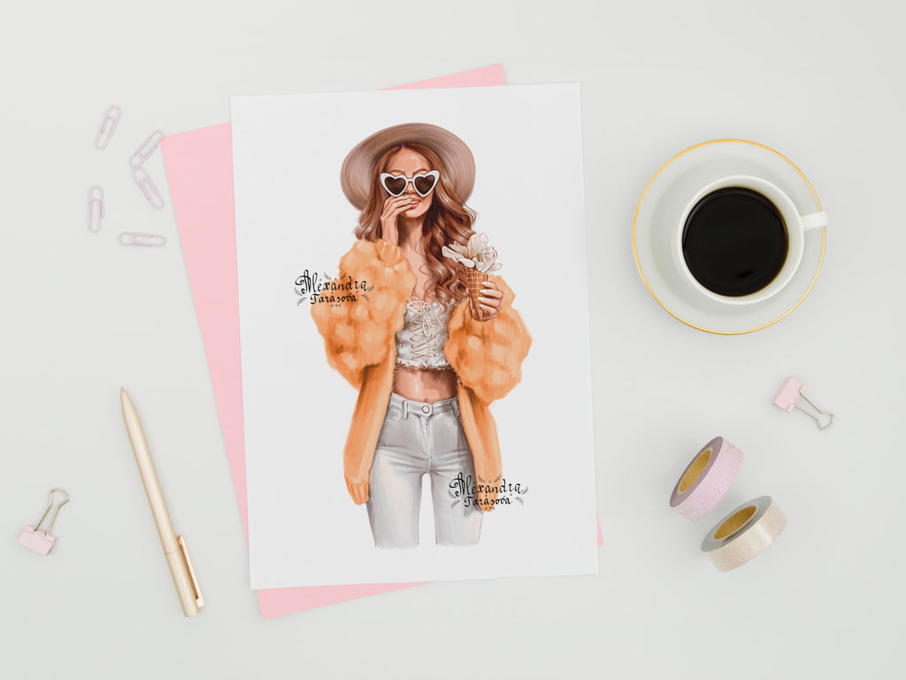 Instant Download Fashion Illustration Stylish Girl Watercolor Painting Printable Art  Trendy Hairstyles Clipart Stickers Spring Flowers
