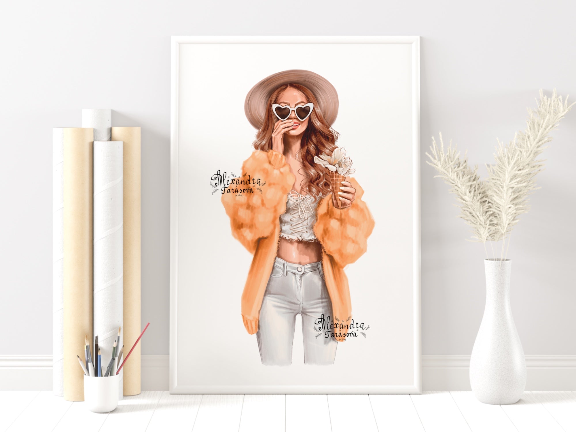 Instant Download Fashion Illustration Stylish Girl Watercolor Painting Printable Art  Trendy Hairstyles Clipart Stickers Spring Flowers
