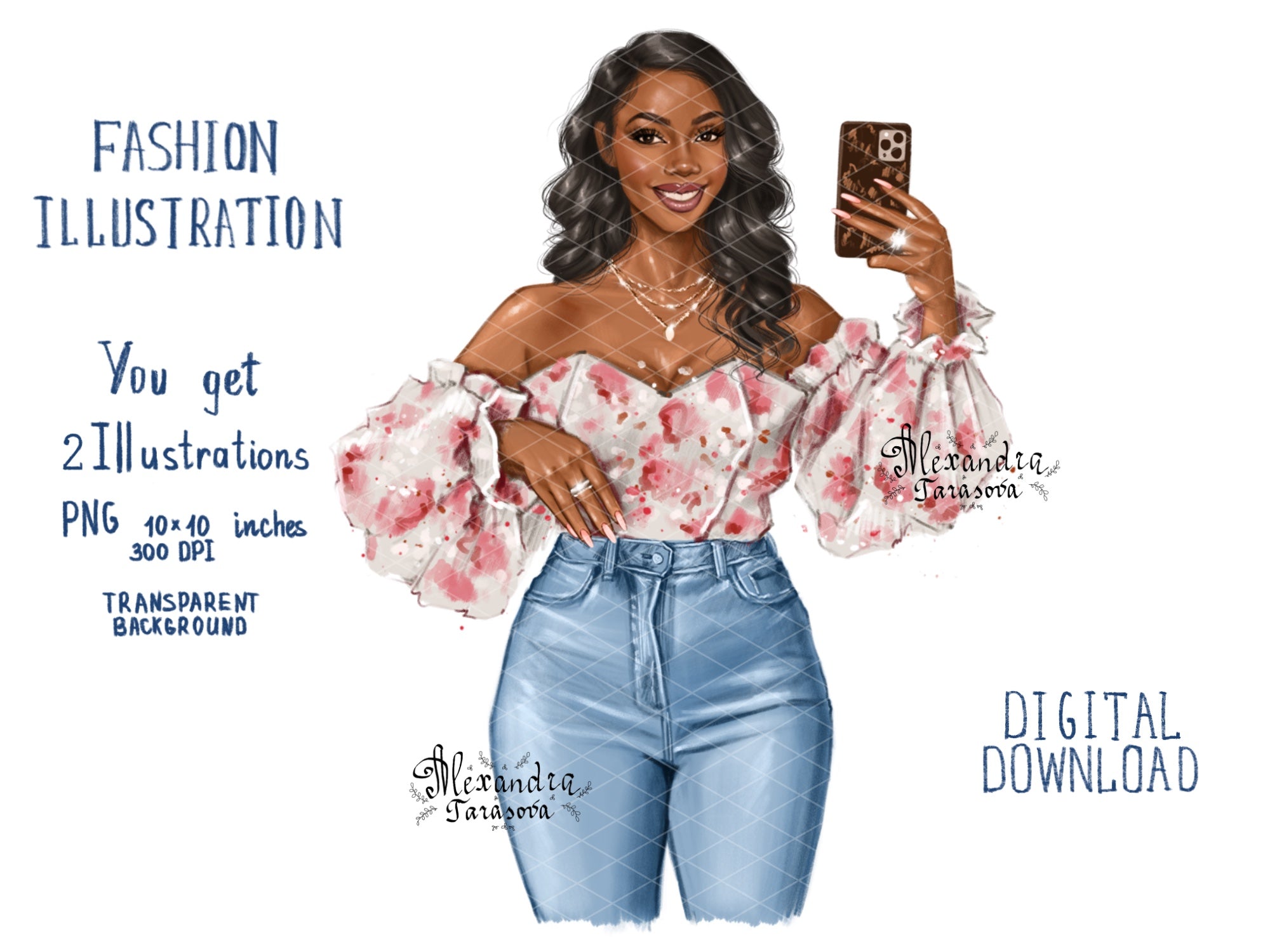 Digital Watercolor Illustration Beautiful Boss Lady Clipart Black Woman Printable Art Fashion Girl