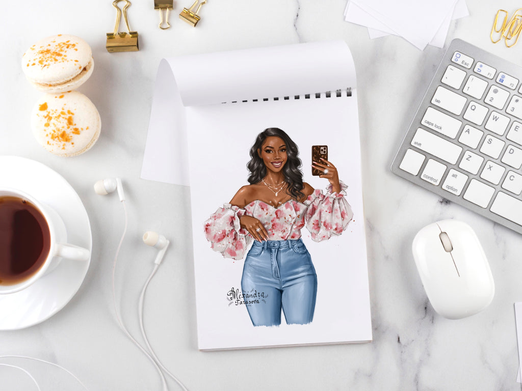 Digital Watercolor Illustration Beautiful Boss Lady Clipart Black Woman Printable Art Fashion Girl