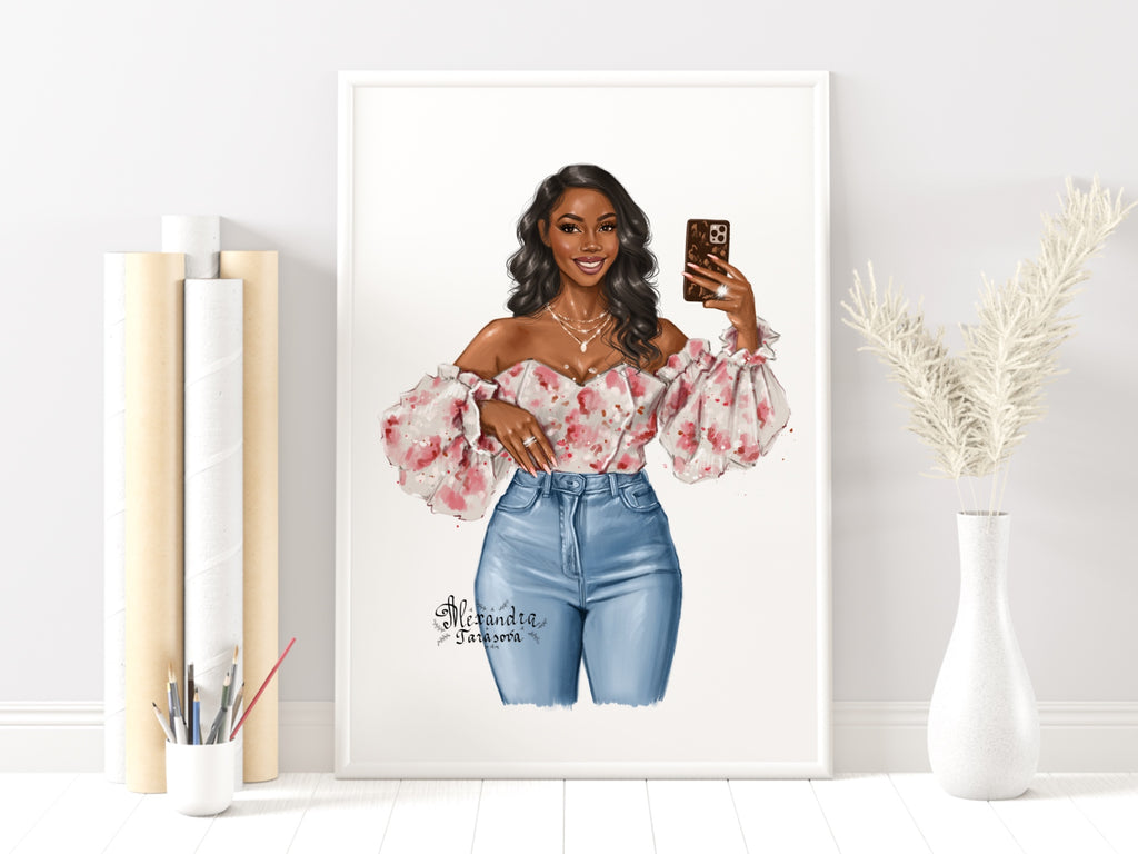 Digital Watercolor Illustration Beautiful Boss Lady Clipart Black Woman Printable Art Fashion Girl