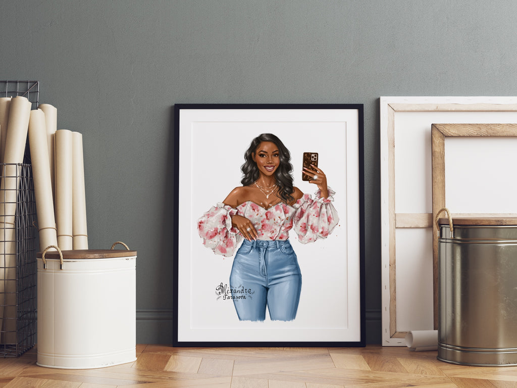 Digital Watercolor Illustration Beautiful Boss Lady Clipart Black Woman Printable Art Fashion Girl