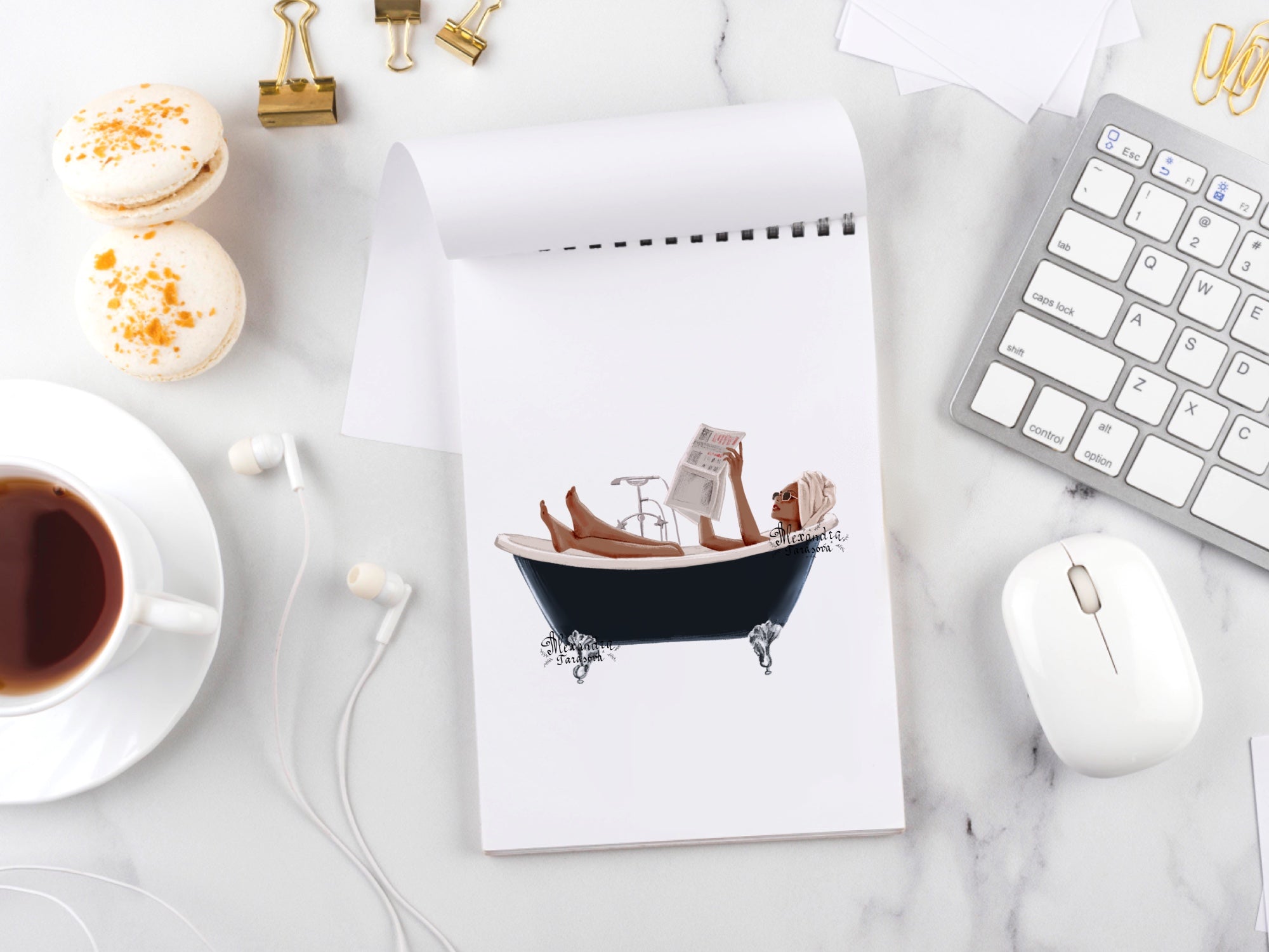 Digital Watercolor Illustration Fashion Girl Trendy Bath Stylish Bathroom Handmade Printable Art