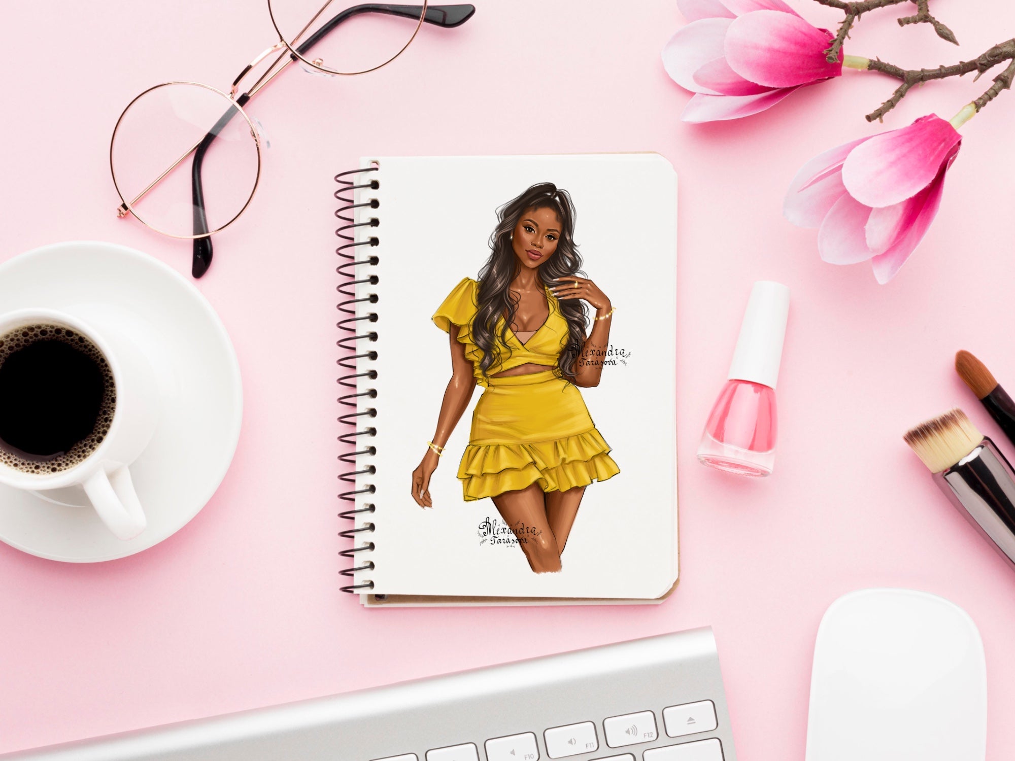 Digital Illustration Fashion African American Girl Black Woman Clipart Beautiful Dress Png Files Printable Art Drawing