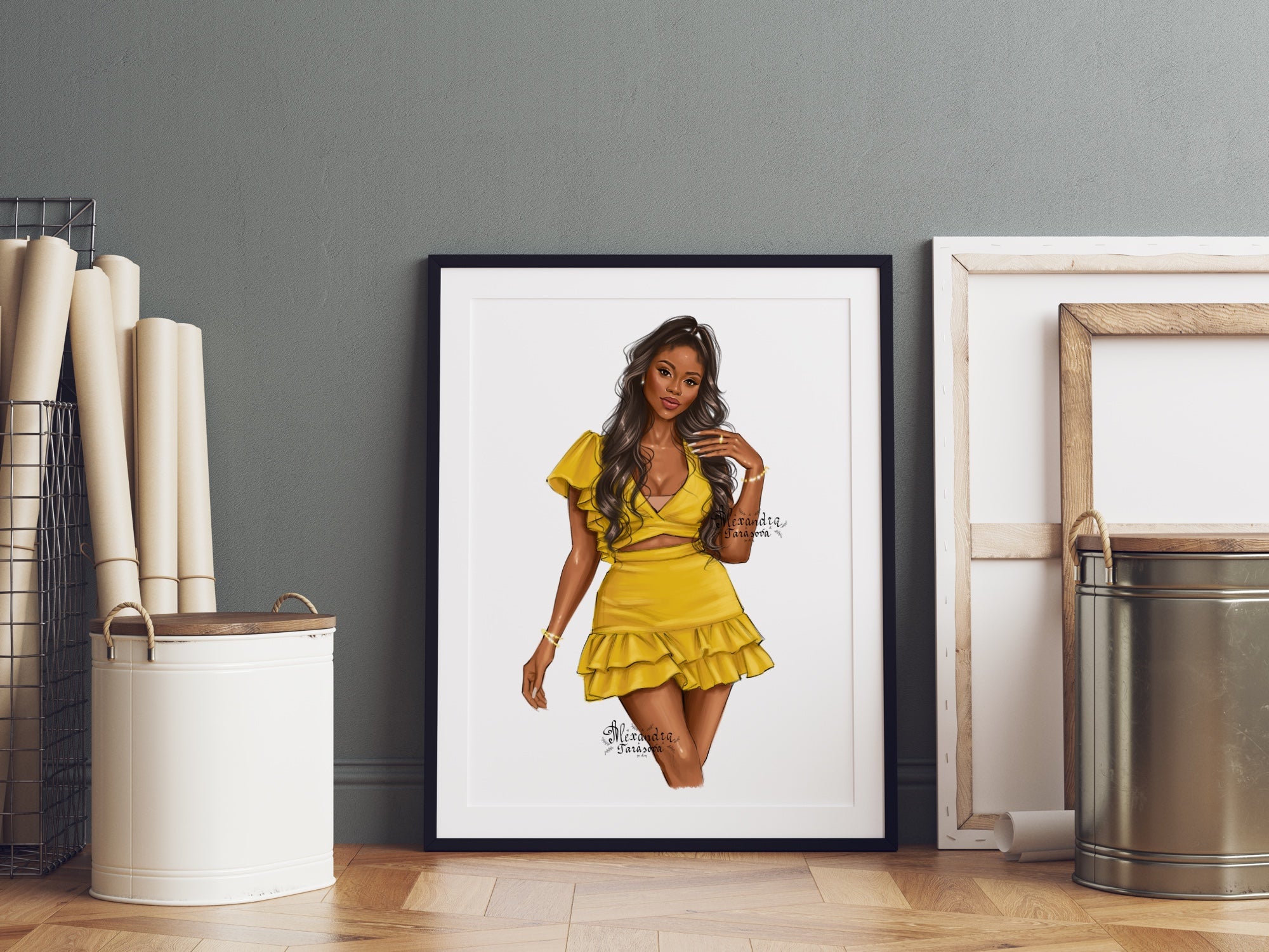 Digital Illustration Fashion African American Girl Black Woman Clipart Beautiful Dress Png Files Printable Art Drawing