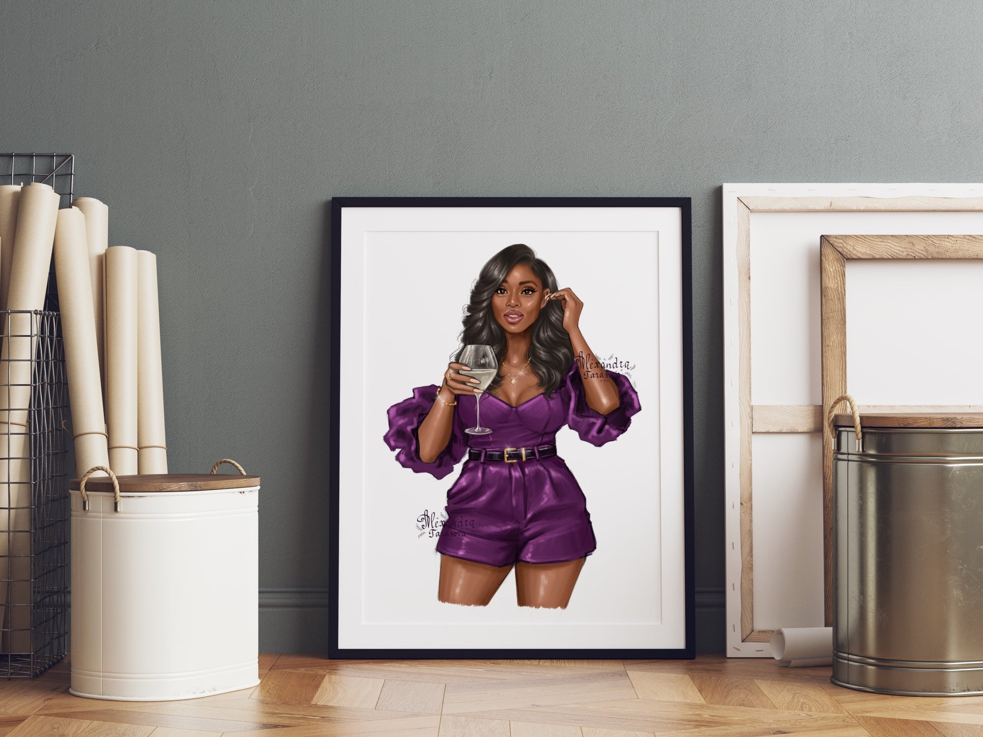 Digital Illustration Fashion African American Girl Black Woman Clipart Beautiful Dress Png Files Printable Art Drawing