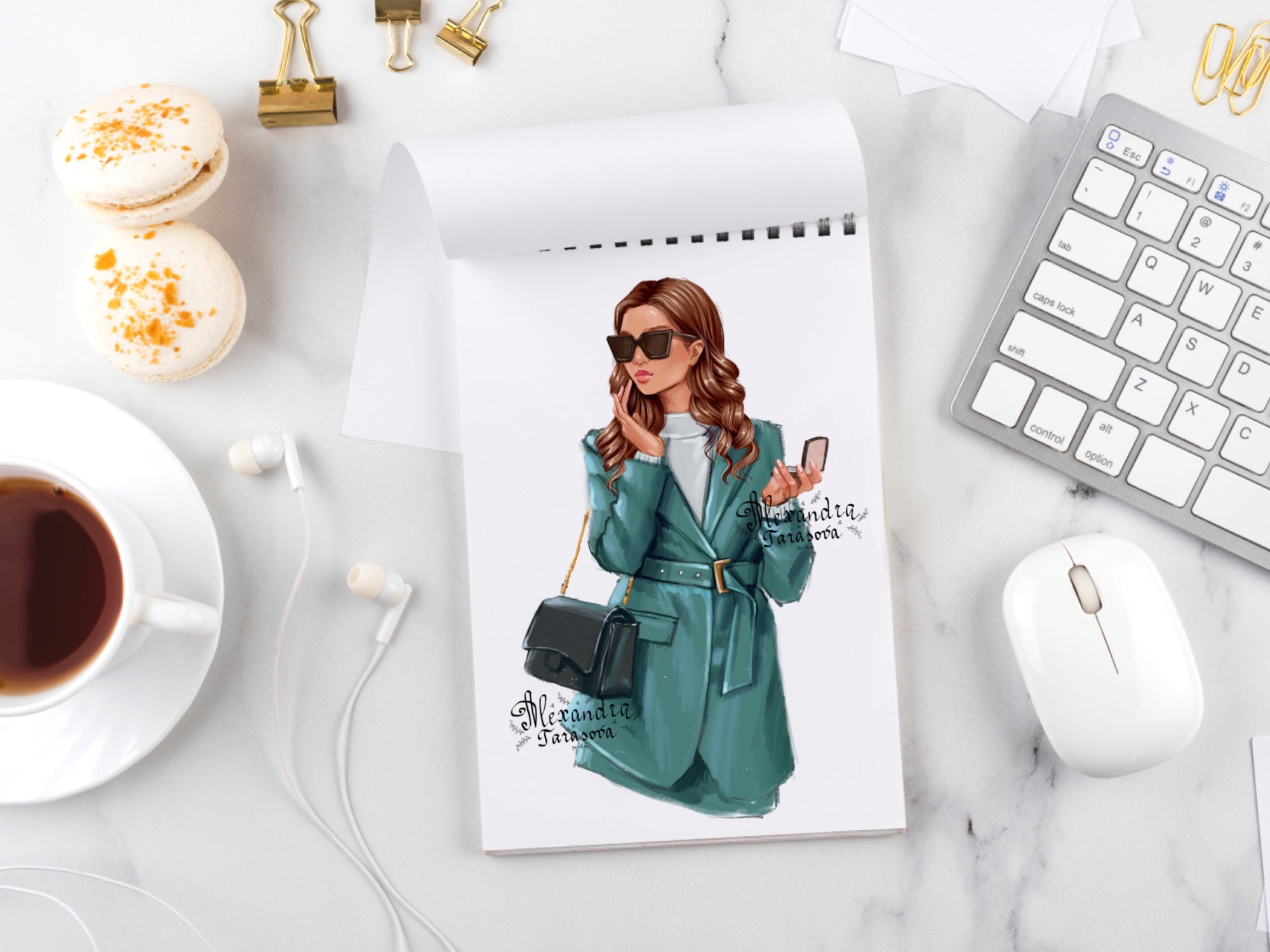 Digital Watercolor Illustration Fashion Outfit Beauty Girl Trendy Hairstyles Black Boss Woman Printable Art