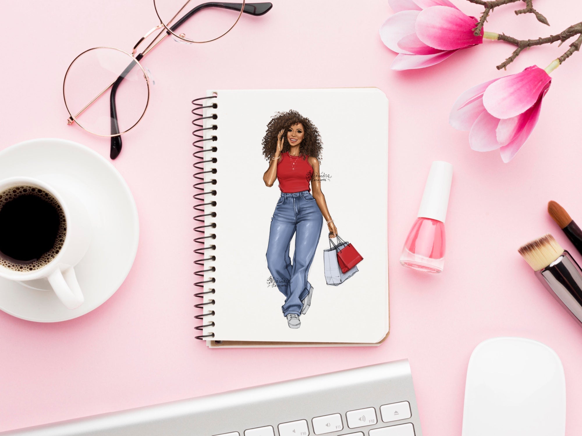 Digital Watercolor Illustration Fashion Girl African American Girl Black Girl Clipart Curly Stylish Hair Printable Art Digital Stickers Png