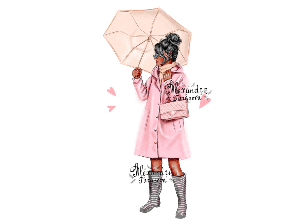 Digital watercolor illustration instant download fashion spring autumn girl art