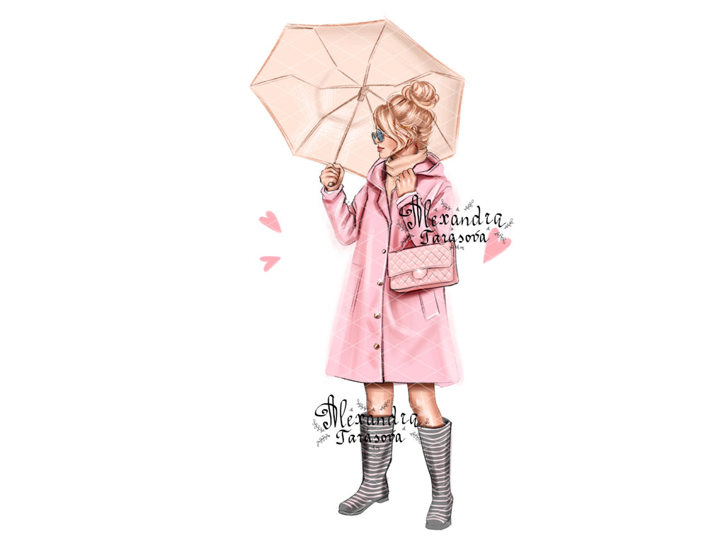 Digital watercolor illustration instant download fashion spring autumn girl art