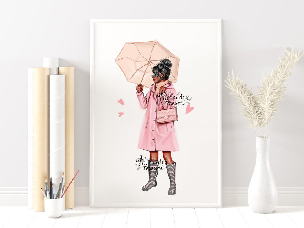 Digital watercolor illustration instant download fashion spring autumn girl art