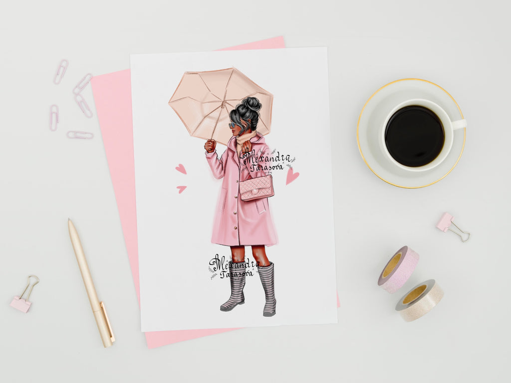 Digital watercolor illustration instant download fashion spring autumn girl art