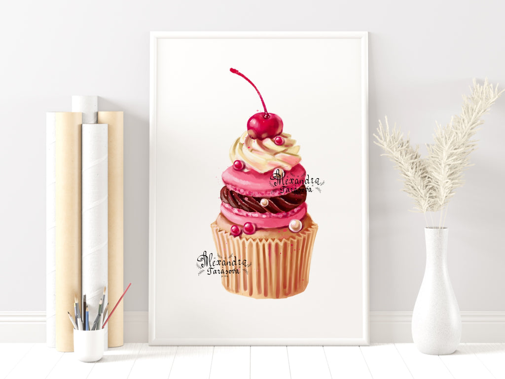 Digital Watercolor Illustration Stylish Cupcake Printable Art Watercolor Painting Png Files