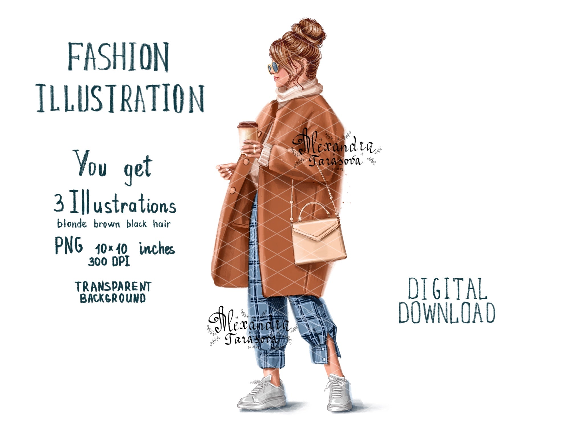 Digital Watercolor Illustration Stylish Girl Trendy Hairstyles Watercolor Painting Printable Art Clipart Stickers