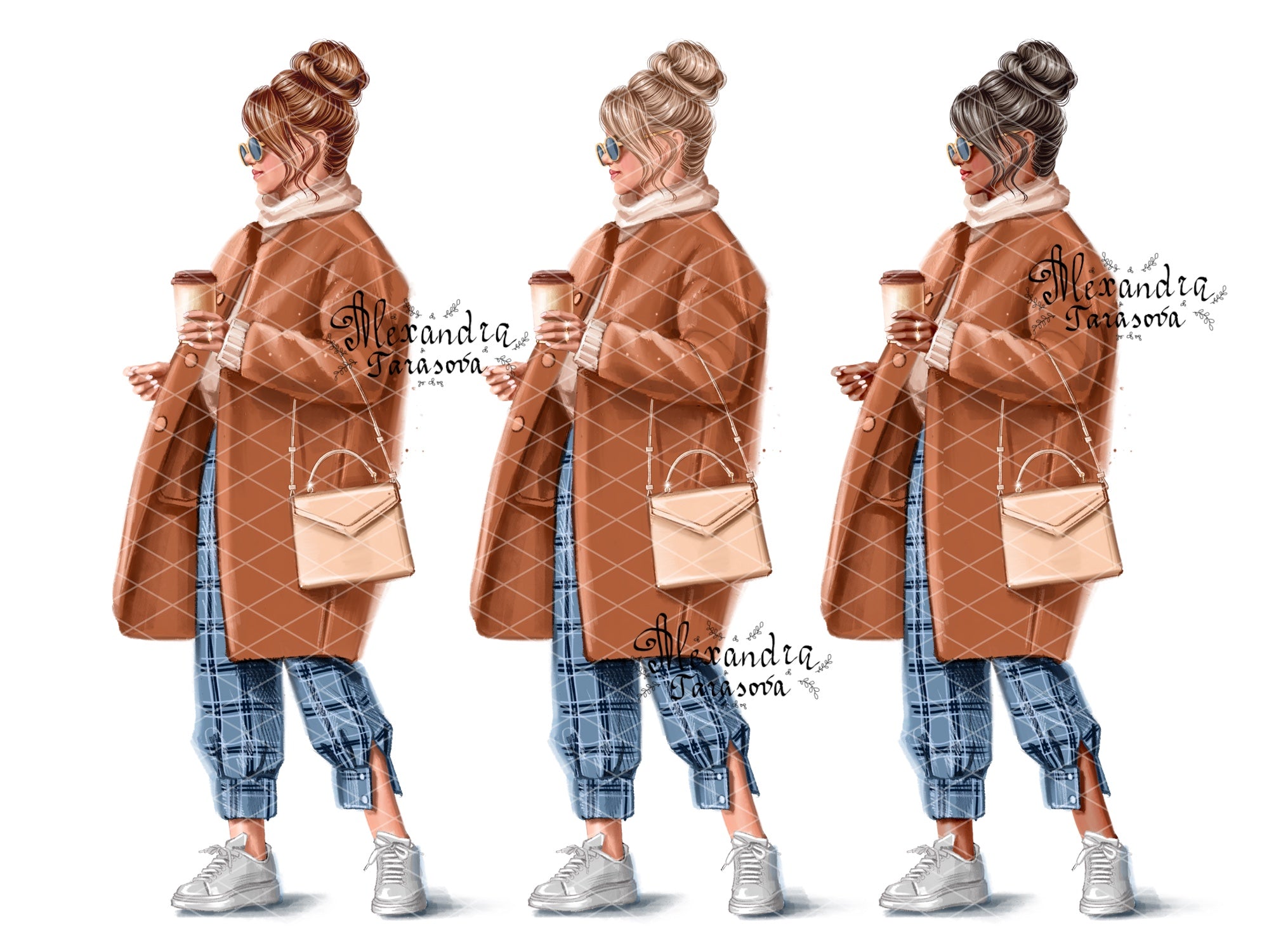 Digital Watercolor Illustration Stylish Girl Trendy Hairstyles Watercolor Painting Printable Art Clipart Stickers