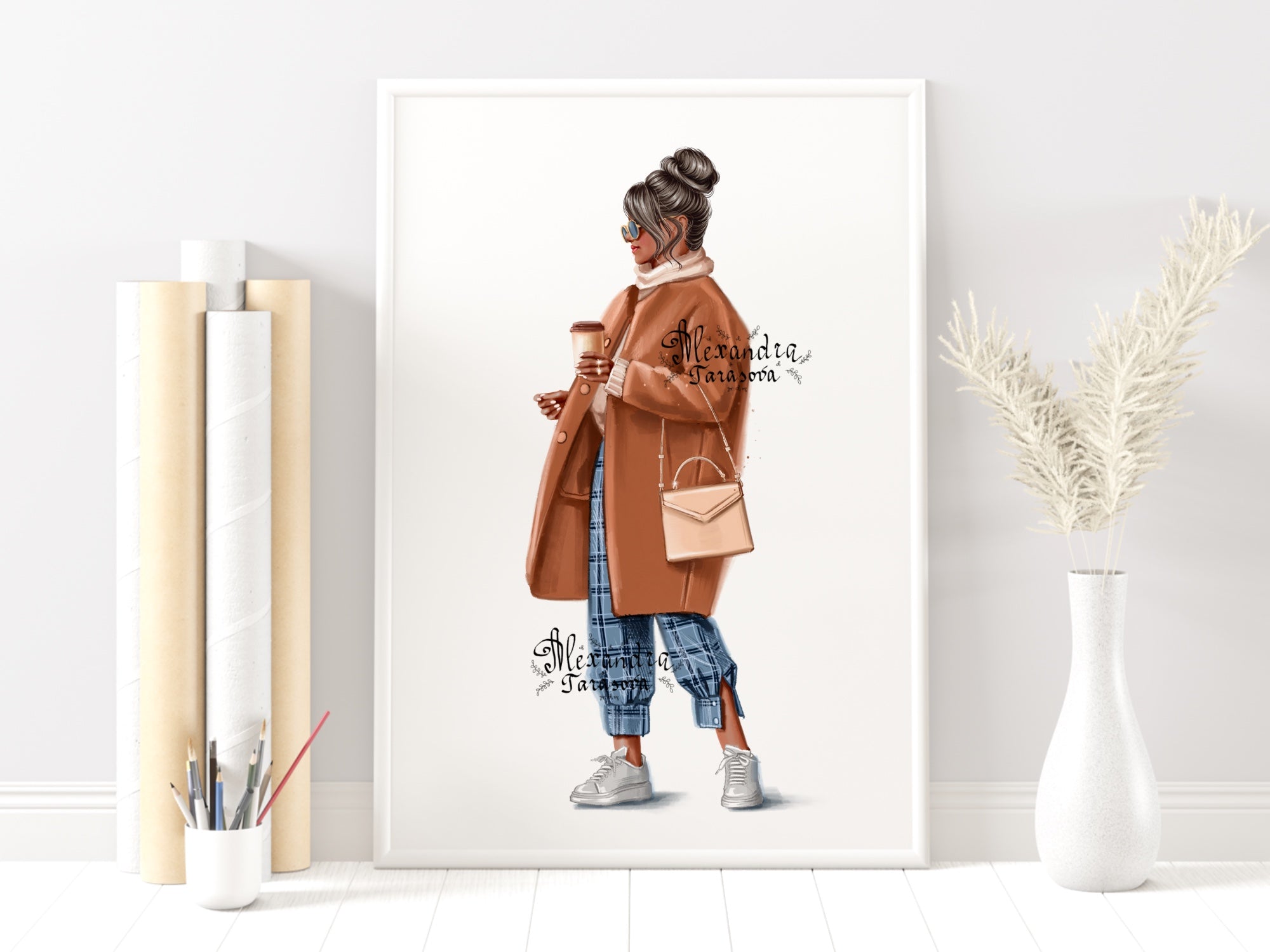 Digital Watercolor Illustration Stylish Girl Trendy Hairstyles Watercolor Painting Printable Art Clipart Stickers