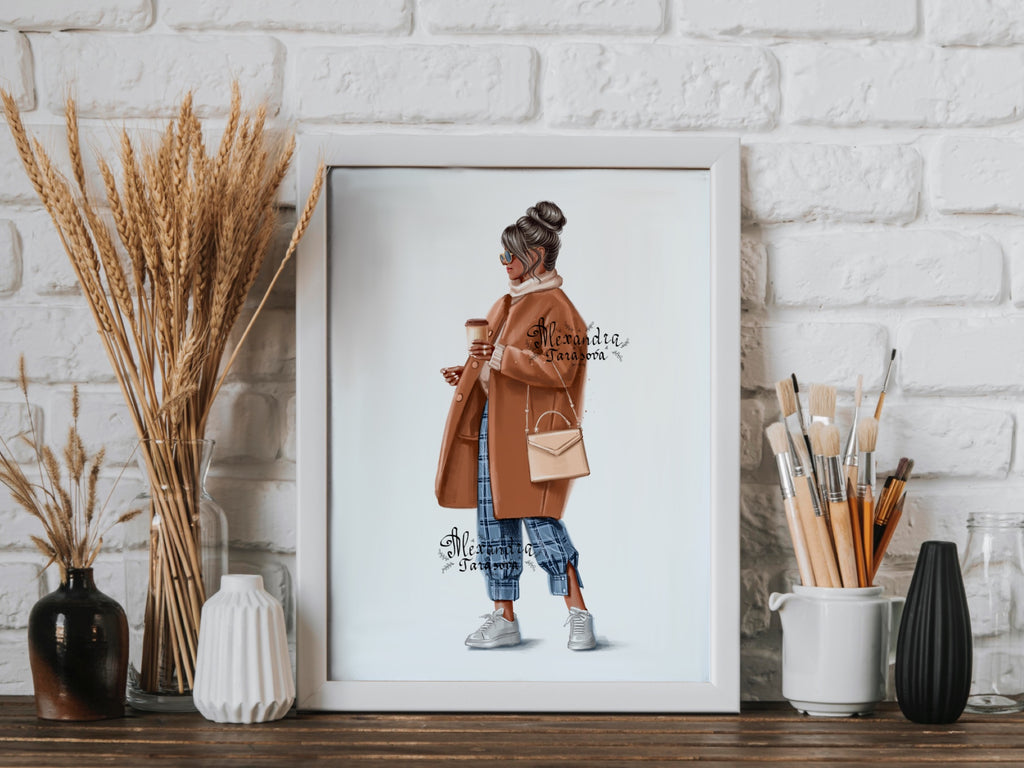 Digital Watercolor Illustration Stylish Girl Trendy Hairstyles Watercolor Painting Printable Art Clipart Stickers