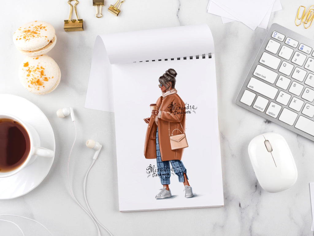 Digital Watercolor Illustration Stylish Girl Trendy Hairstyles Watercolor Painting Printable Art Clipart Stickers