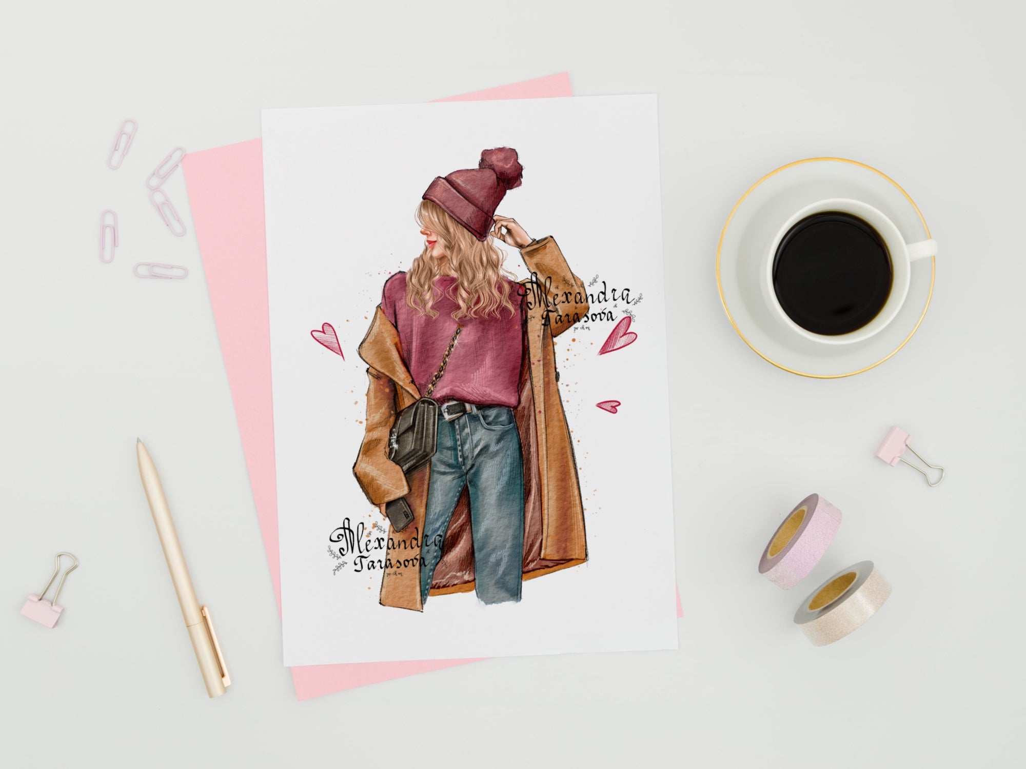 Digital Illustration Fashion Girl Stylish Cap Trendy Hairstyles Autumn Spring Watercolor Painting Printable Art
