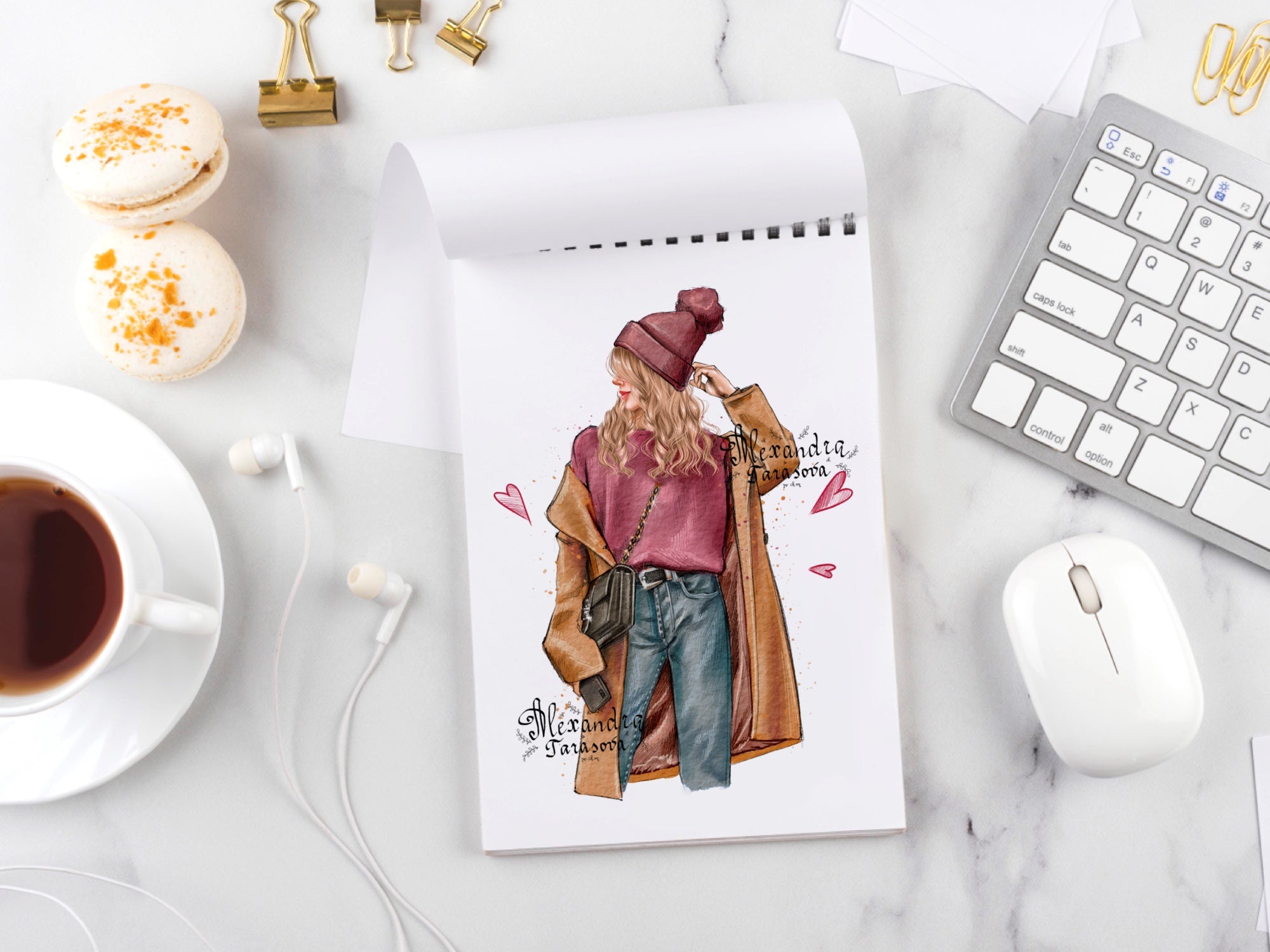 Digital Illustration Fashion Girl Stylish Cap Trendy Hairstyles Autumn Spring Watercolor Painting Printable Art