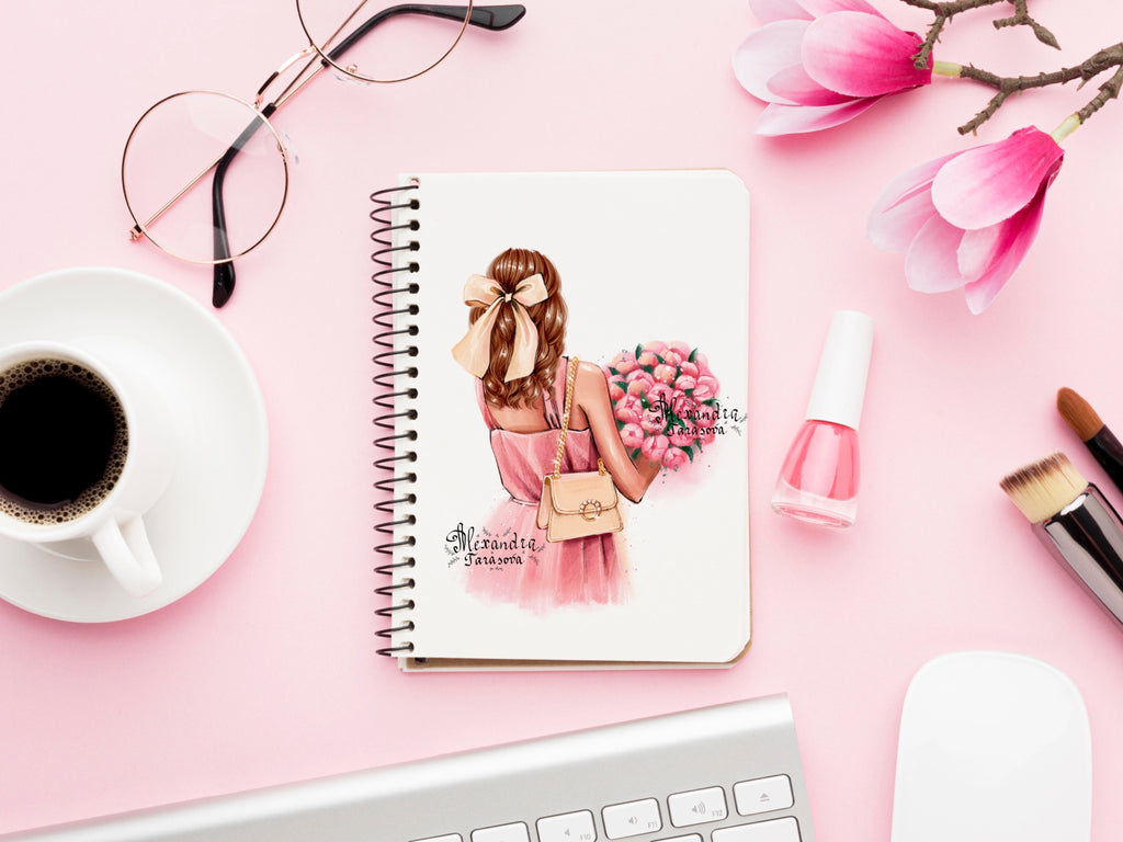 Digital Watercolor Illustration Stylish Shopping Girl Trendy Hairstyles Black Boss Girl White Black Jacket Printable Painting Art