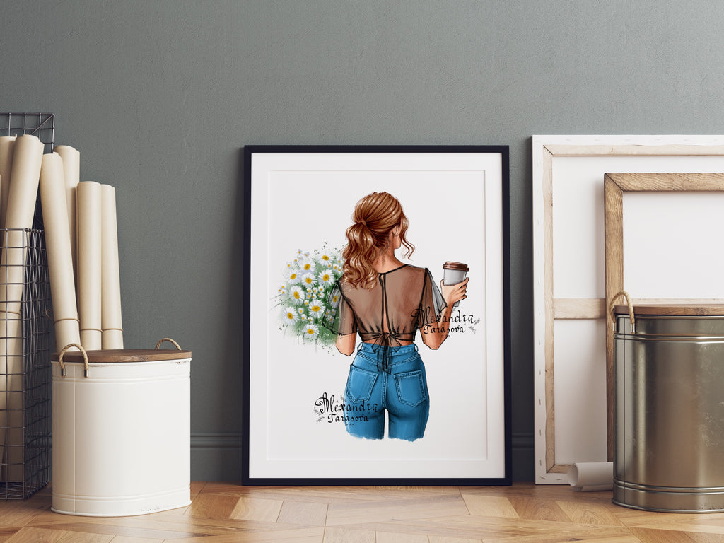 Digital Watercolor Illustration Stylish Girl Trendy Hairstyles Summer Holiday Printable Art Clipart Stickers