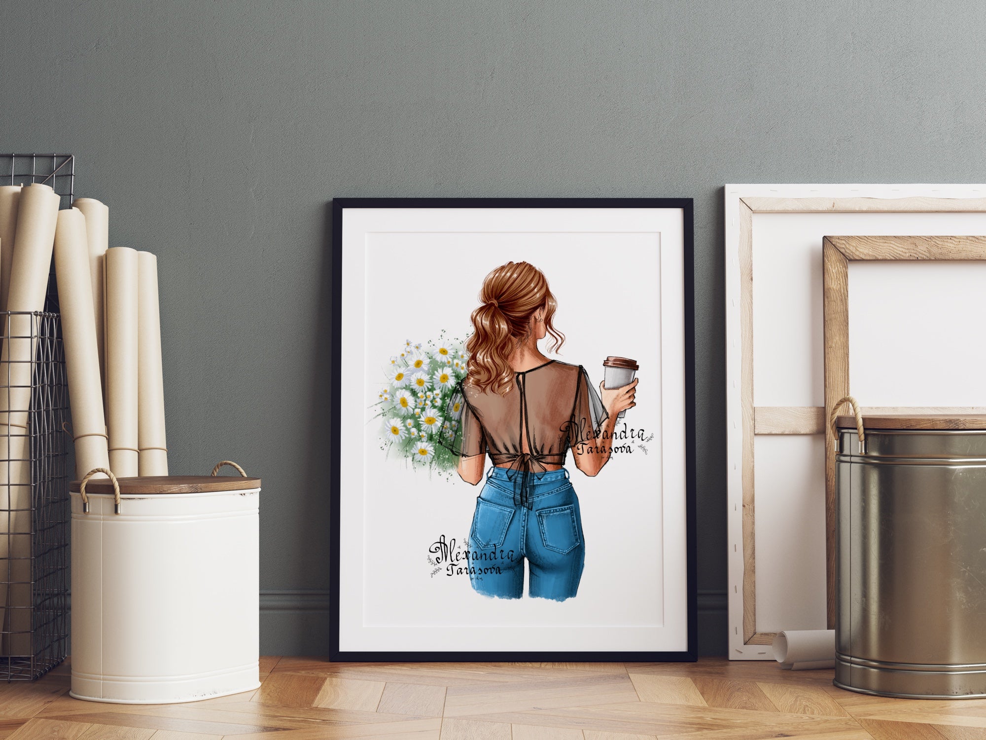 Digital Watercolor Illustration Stylish Girl Trendy Hairstyles Summer Holiday Printable Art Clipart Stickers