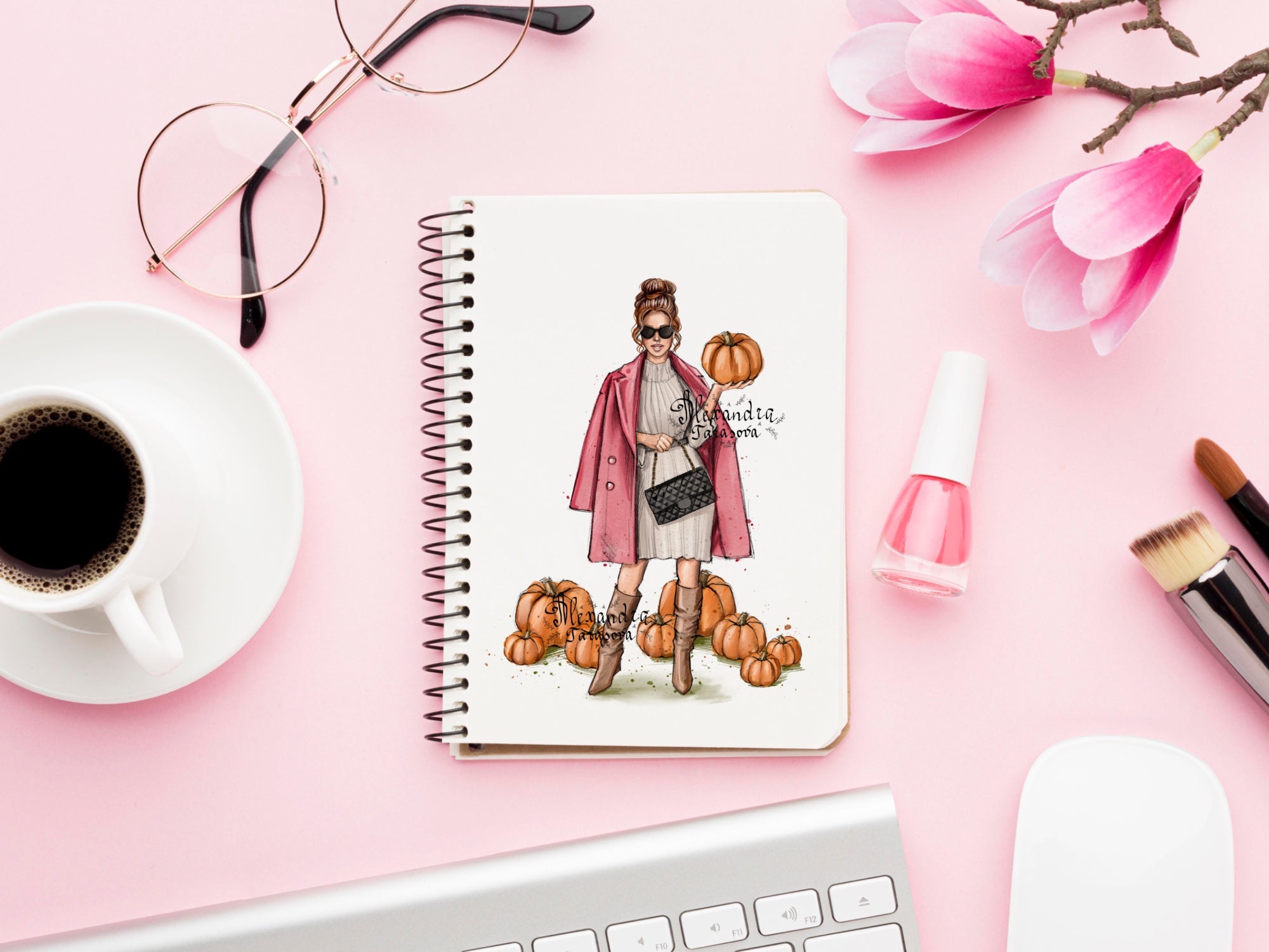 Digital watercolor illustration instant download fashion pumpkin