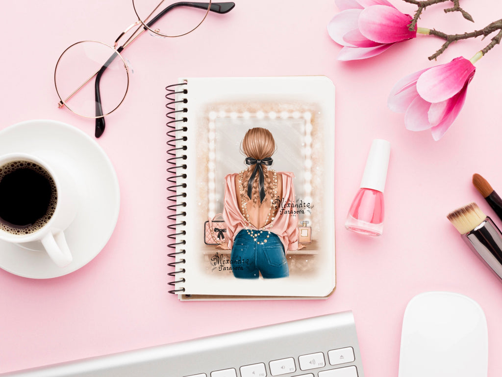 Digital Illustration Stylish Girl Trendy Hairstyles Ponytail Black Ribbon Bow Fashion Shirt Watercolor Painting Printable Art