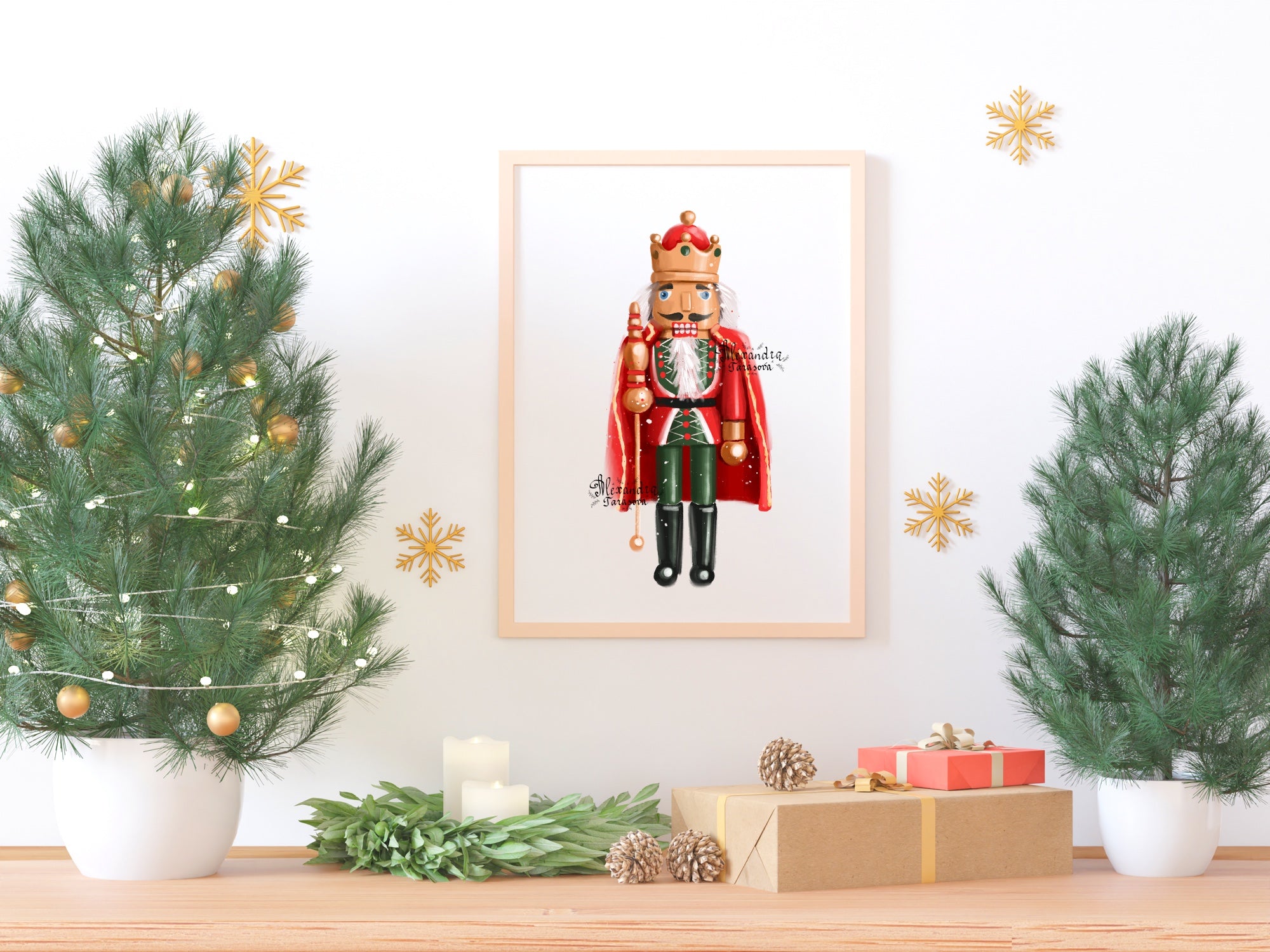 Digital watercolor illustration Christmas Gifts Trendy Cupcake Coffee Latte Red Nutcracker Clipart Printable Art