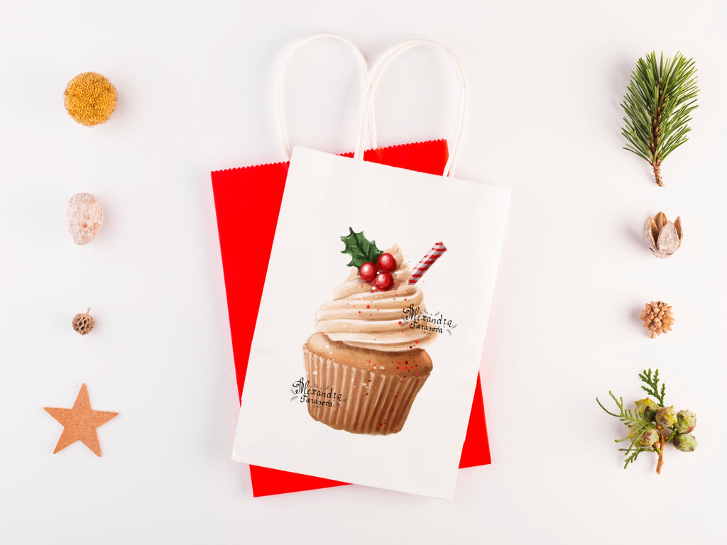Digital watercolor illustration Christmas Gifts Trendy Cupcake Coffee Latte Red Nutcracker Clipart Printable Art