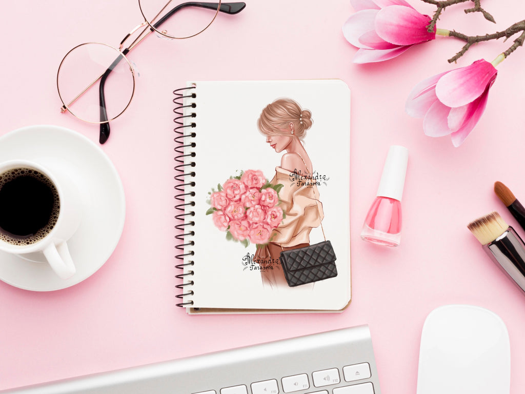 Digital Watercolor Illustration Fashion Black Girl Trendy Hairstyles Bun Stylish Flower Printable Art