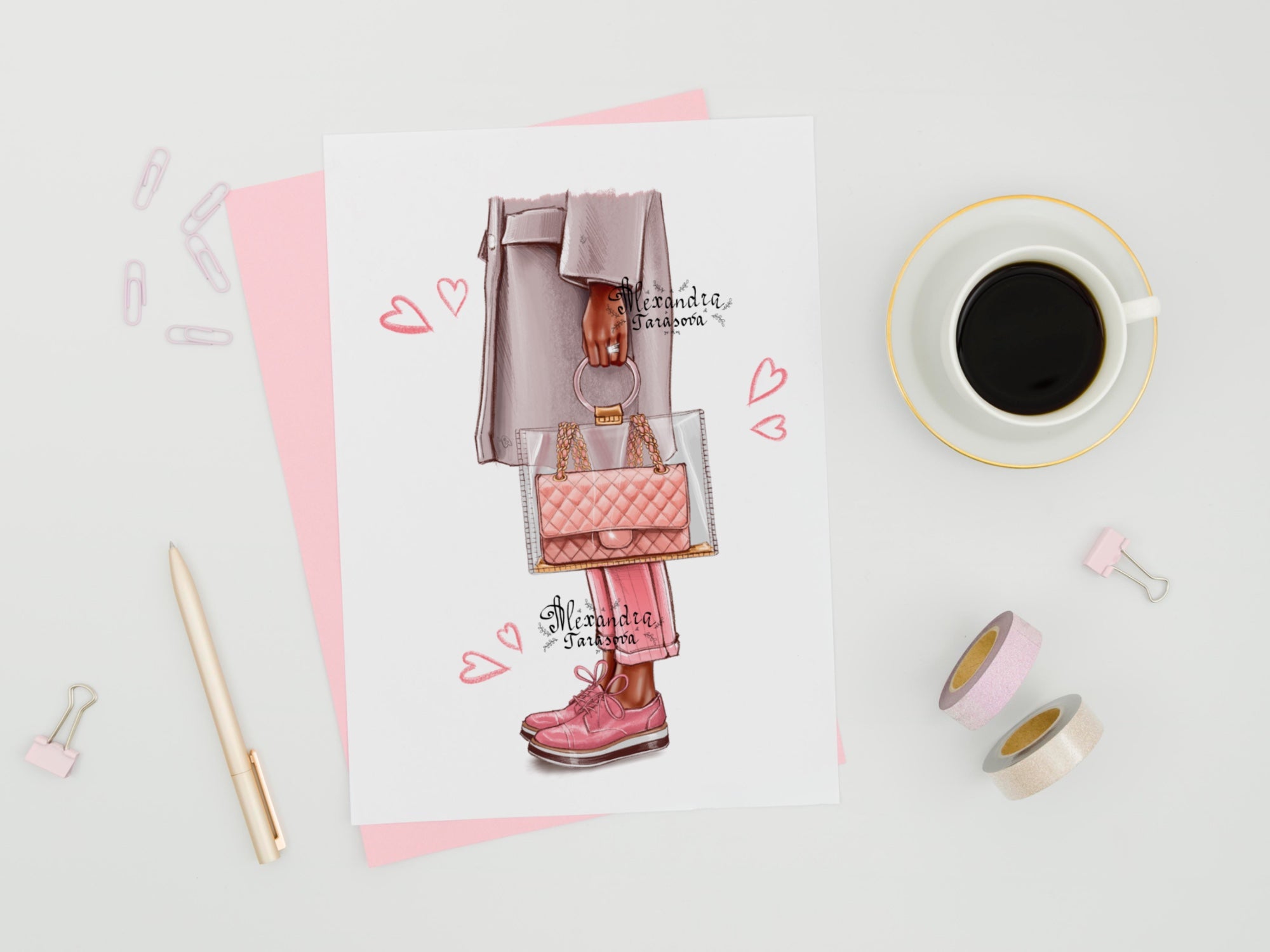 Digital Watercolor Illustration Fashion Shoes Pink Stylish Bag Png Files Printable Art