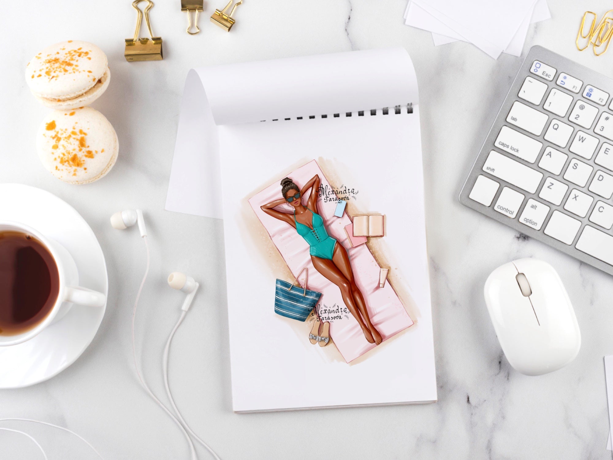 Digital Watercolor Illustration Fashion Summer Girl Trendy Sunglasses Drawing Style Beauty Picture