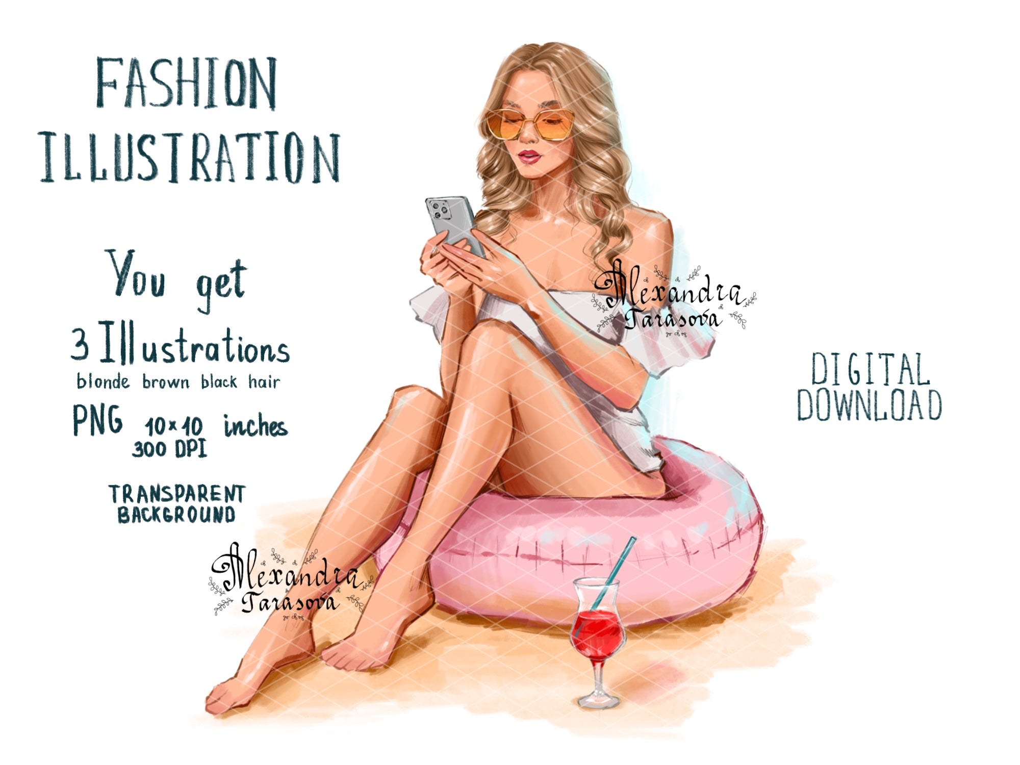 Digital Watercolor Illustration Fashion Summer Girl Watercolor Painting Printable Art