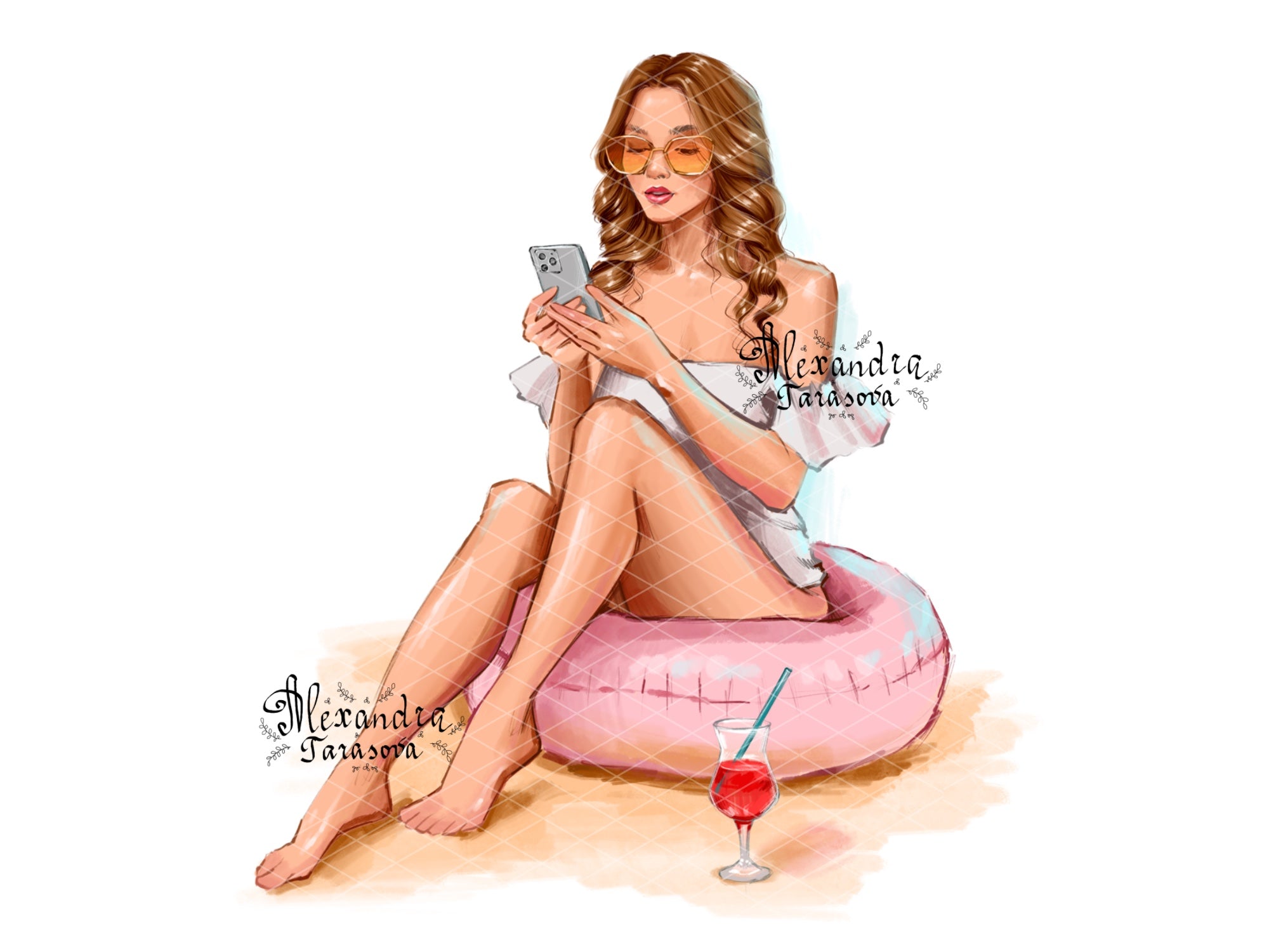 Digital Watercolor Illustration Fashion Summer Girl Watercolor Painting Printable Art
