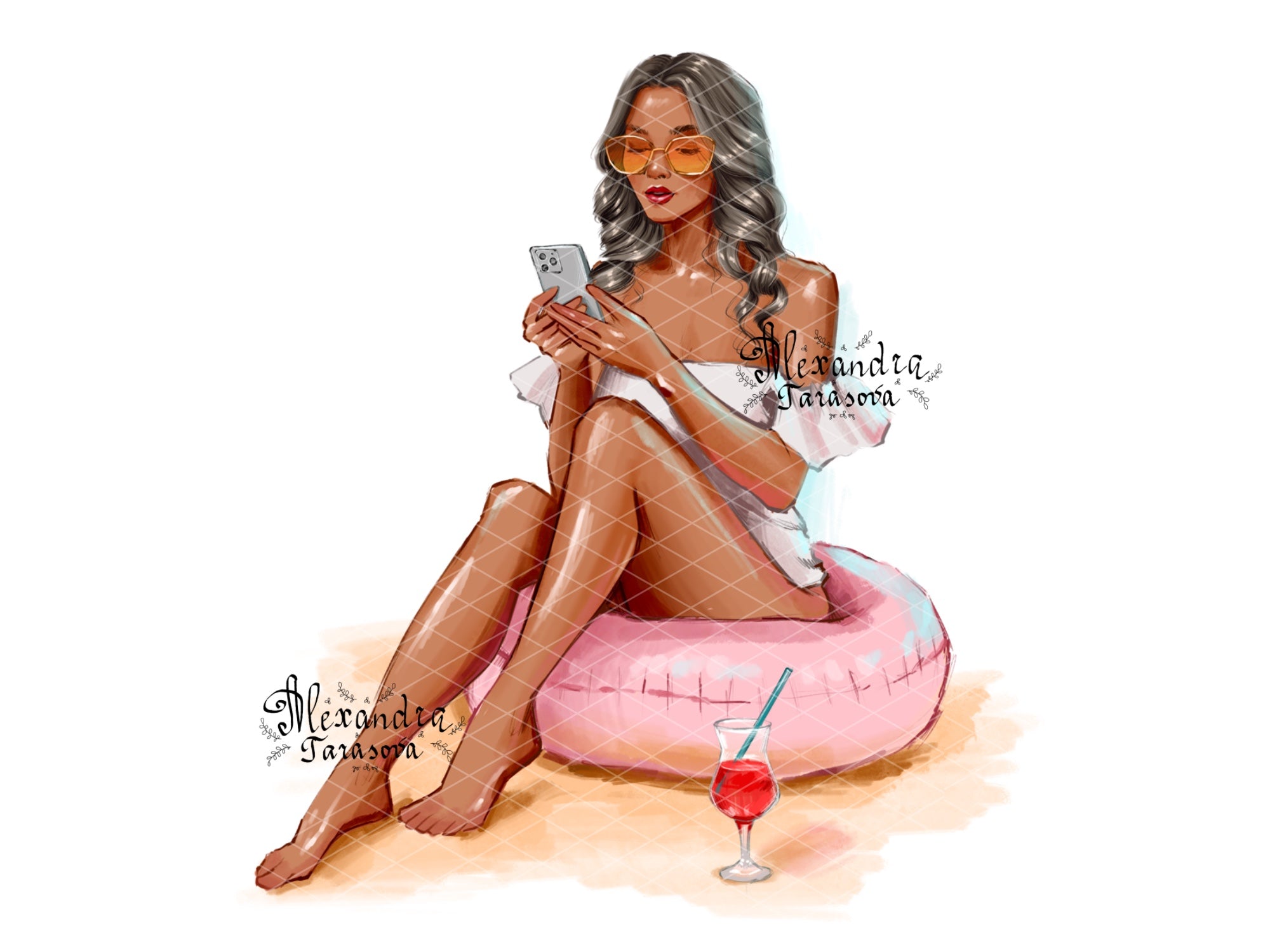 Digital Watercolor Illustration Fashion Summer Girl Watercolor Painting Printable Art