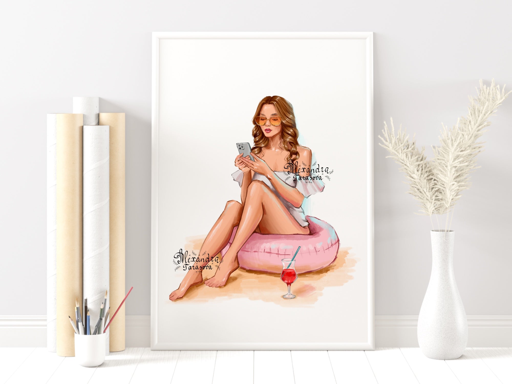 Digital Watercolor Illustration Fashion Summer Girl Watercolor Painting Printable Art