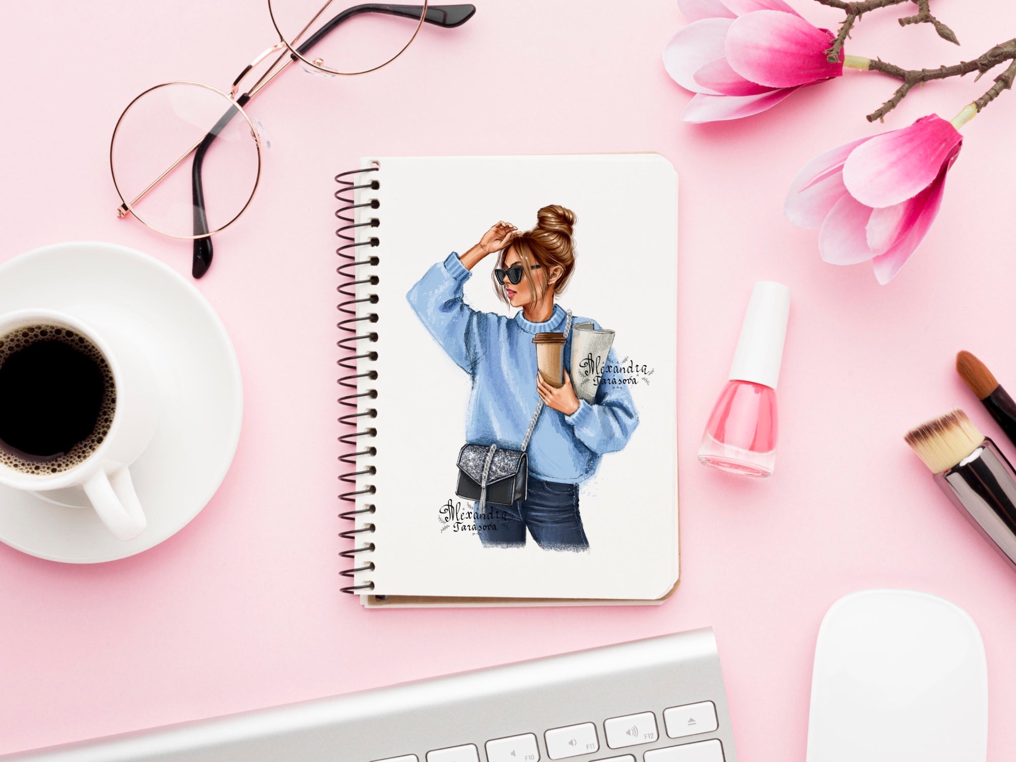 Digital Watercolor Illustration Fashion Girl Stylish Sunglasses Sweater Very Pery Printable Art Drawing Picture