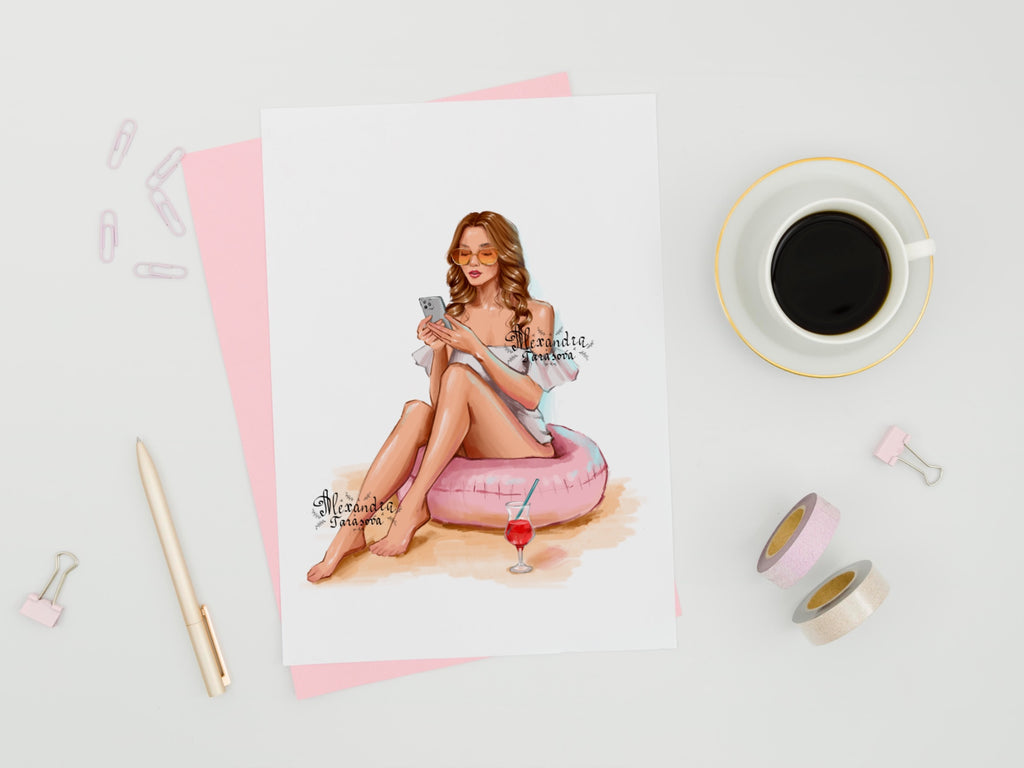 Digital Watercolor Illustration Fashion Summer Girl Watercolor Painting Printable Art