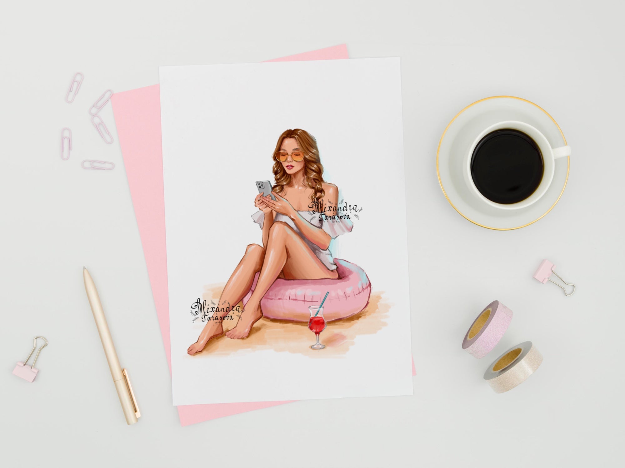 Digital Watercolor Illustration Fashion Summer Girl Watercolor Painting Printable Art