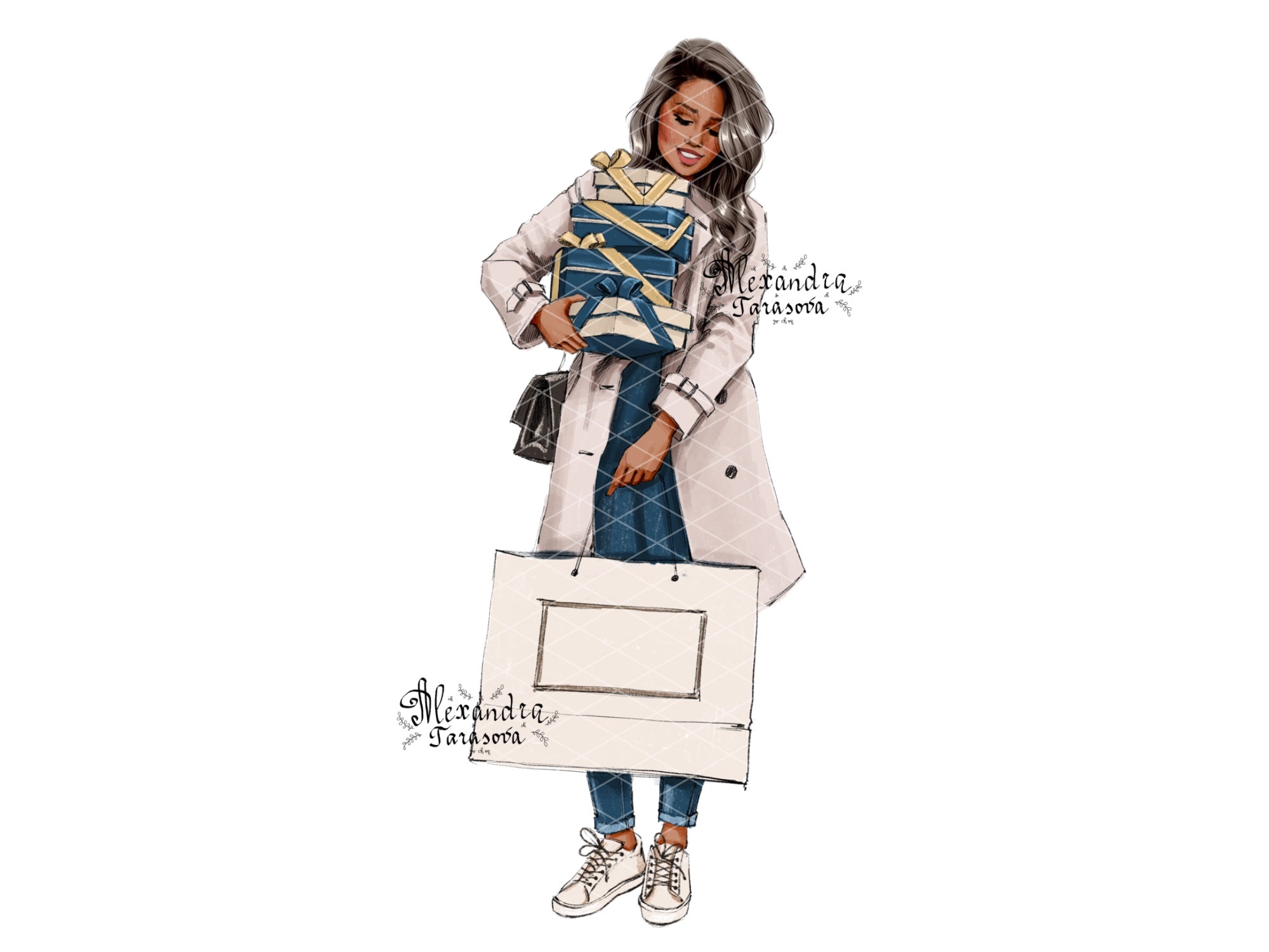 Digital Watercolor Illustration Fashion Girl Gifts Stylish Outfit Trendy Hairstyles Printable Art Instant Download Clipart